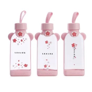 Uus Armas Klaaspudel Loominguline Cartoon Roosa Cherry Blossom Klaasist Vett Tassi Silikooniga Katta Naiste Tüdruk Juua Pudelid