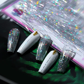 Uus Mood Päevavalgus Lõng Küünte Kleeps Laser Glitter Silmadega võrk Line Lint Holographics 3D Siidist Foolium Nail Art Teenetemärgid