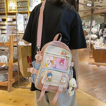 Väike multifunktsionaalne naiste seljakott Kawaii kontrasti disain tüdrukute vabaaja õlakott, Armas candy värvi õpilase koolikott Uus