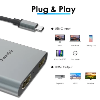 Wavlink USB-C-Hub Tüüp-C Dual HDMI-Ühilduv videokaart 4K@60Hz USB-3.1 Converter Sülearvuti, Telefoni Tugi Windows MacOS