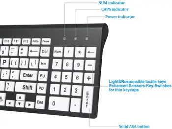 Zienstar Traadita Suures kirjas Klaviatuur ja Hiir Combo Set 2,4 G USB Vastuvõtja keskealiste ja Eakate inimeste