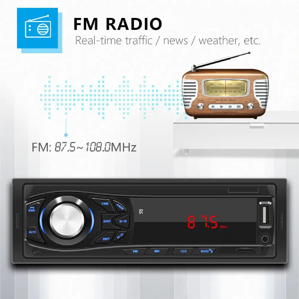 1030 12V Võimas Universaalne FM-Raadio Mängija Kompaktne Bluetooth-ühilduv AUX-U-Disk MP3 Radio Player Car Center Contro