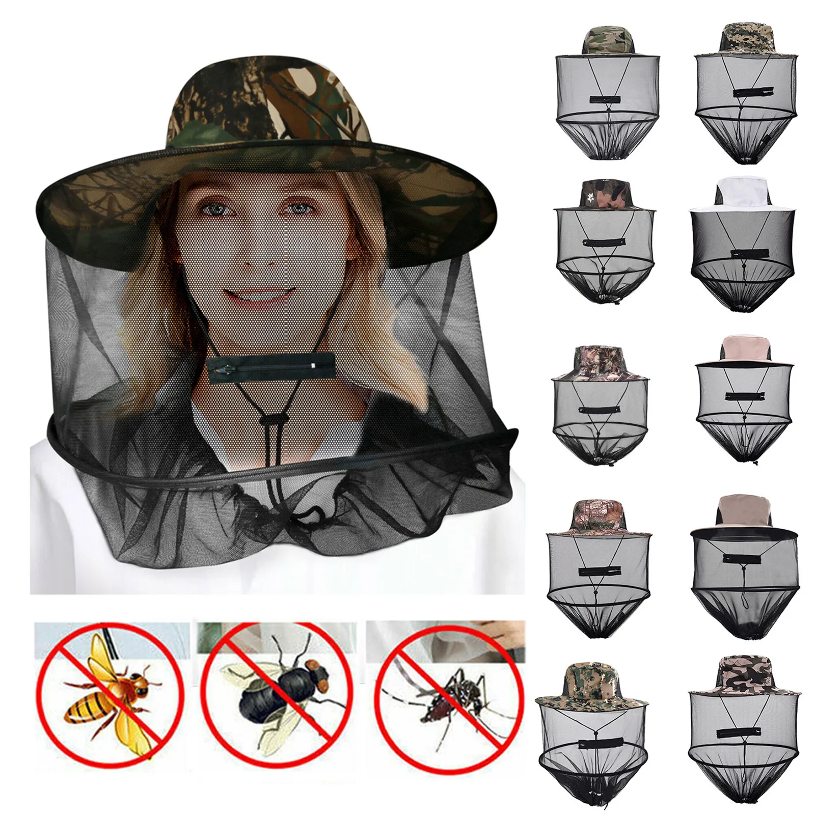 1tk Kalapüügi Mütsid Kamuflaaž Mesindus Anti-mosquito Mesilaste Bug Putukate Sõita Mask, Cap Müts Peas Net Kalapüügi Mütsid Kalapüük Rõivad