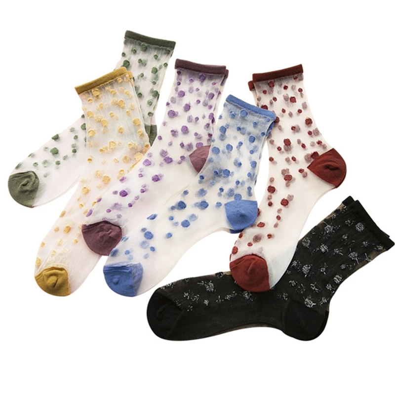 2020. aasta kevad-suvel uus Klaas Siidist Sokid Naiste armas Dot Jaapani Stiilis Sokid Ultra-õhuke Läbipaistev, tikand sokid nagu kingitus