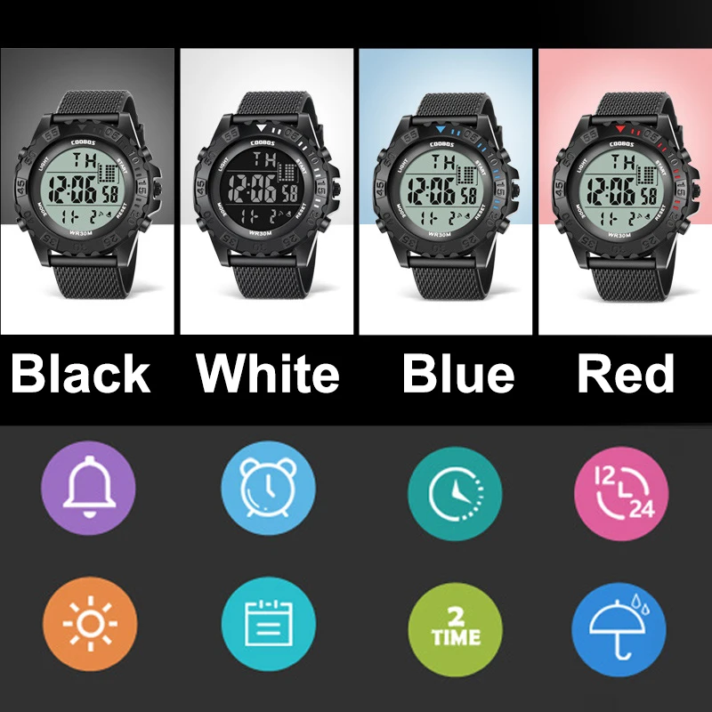 2020 Luksus Meeste Must Kellad Sõjaväe Elektrooniliste Sport Digital Watch Veekindel LED Kuupäev Nädalal Häire Kell montre homme
