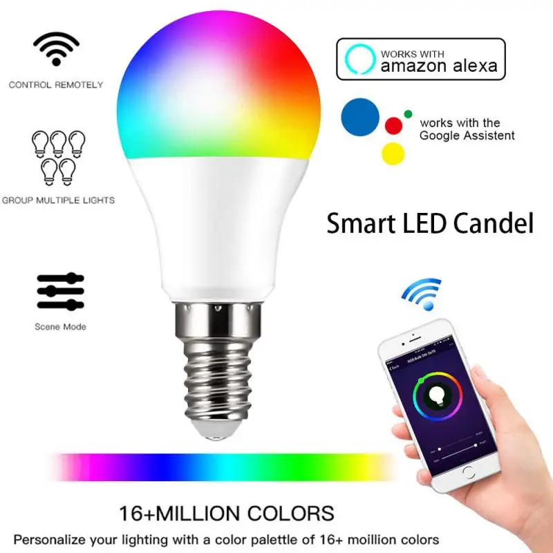 2021 UUS Mobiiltelefon WiFi hääljuhtimine RGB Energiasäästu Dimm Mitmevärviline LED Pirn 10W E14 Smart Lambid Aruka Elu App