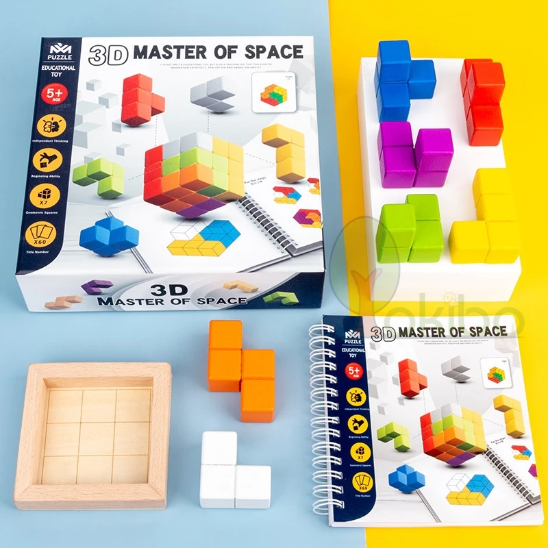 3D Puidust Kuubik Ruumi Loogilist Mõtlemist Koolitus ehitusplokid Vanema-lapse lauamäng Montessori õppevahendid Mänguasi Kingitus