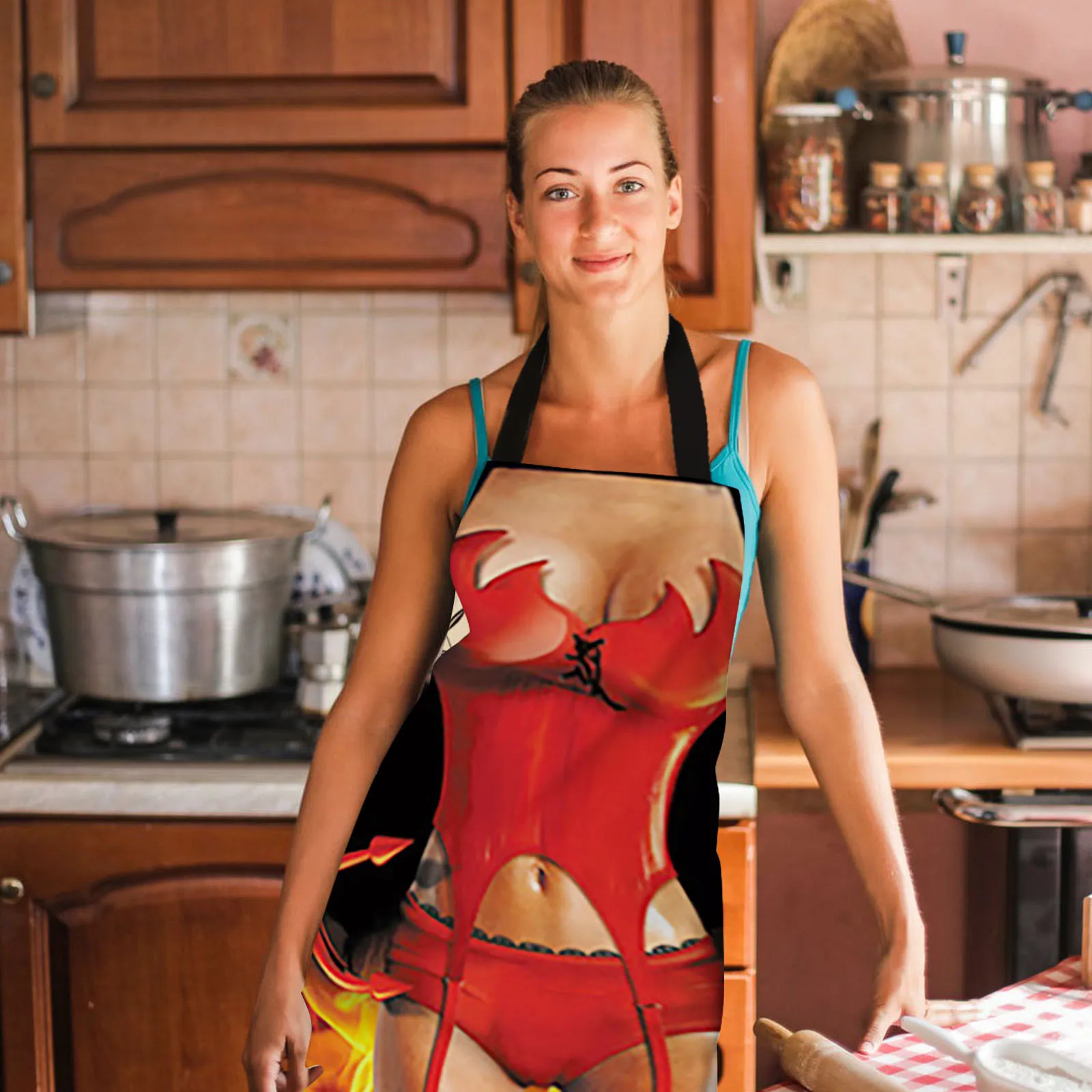 55#Mood Naiste Toiduvalmistamis Köök 1tk Täiskasvanud Leibkonna Kitchenapron Lõbus Trükkimine Majapidamises Puhastus Põll Grill Cooking Ühtne