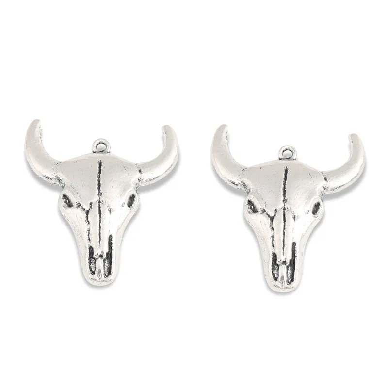 5tk Hõbedane Värv 3D Bull OX Pea Võlusid Loomade Lehm Ripats DIY Käsitöö Ehteid Teha Accessorie 29x33mm