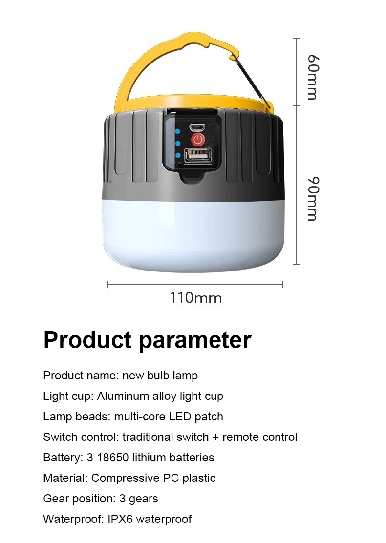 60/190/240W Solar LED Telkimine Valgus USB-Laadimise Pirn Väljas Telgis Lamp Kaasaskantav Laternate vilkurid BBQ Matkamine