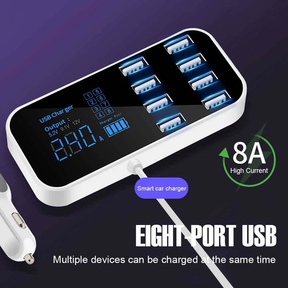 8 Porti USB autolaadija sigaretisüütaja QC3.0 Kiire Laadimine Telefoni Laadija 40W 2.4 Mitme Pesa koos LED-Ekraan Valgustus Hub