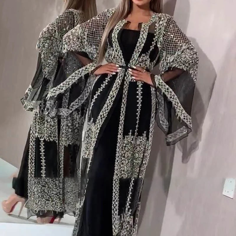 Abaya Dubai Moslemi Kleit Luksuslik Kõrge Klassi Litrid Tikand, Pits Ramadan Seal Kaftan Islam Kimono Naiste Must Maxi Kleit 2021