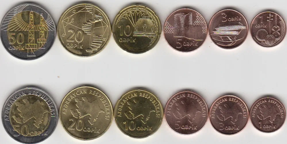 Aserbaidžaani 6 Müntide Komplekt Autentne, Originaal Mündi Kollektsiooni UNC