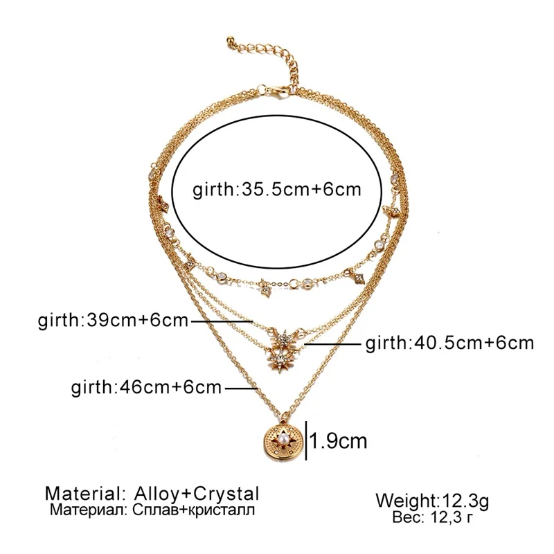 Bohemian Mood Õrn Geomeetriline Crystal Tutt Rhinestone Star Ripats Mitmekihilised Kuld Kaelakee Naiste Jõulukinke