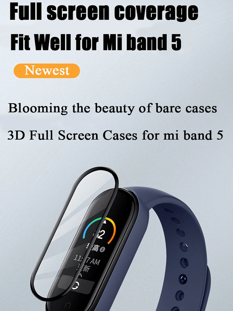 BX wholesales 3D mi bänd, 5 ekraani kaitsekile flim jaoks xiaomi mi bänd, 5 pehme klaas HD läbipaistev must aruka watchband 5
