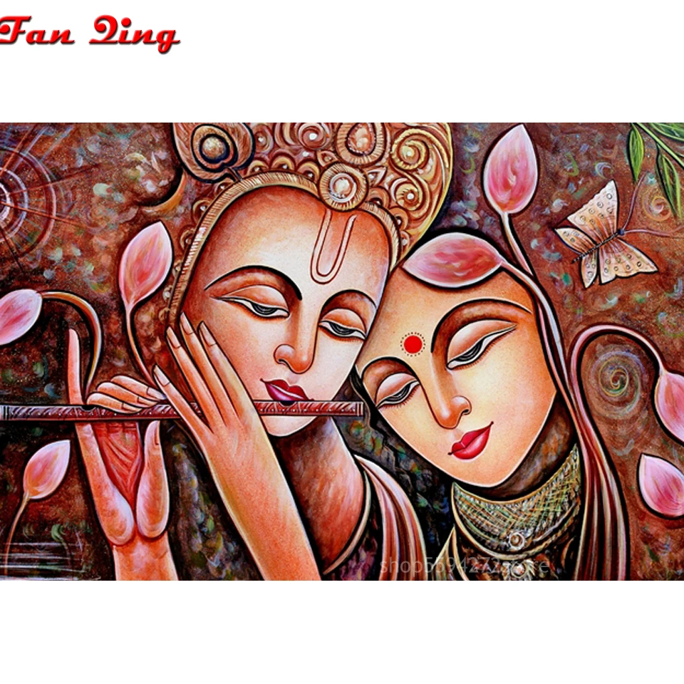 Diamond Maali Kive India Radha Ja Krishna 5D square Diamond Mosaiik Näputöö Tikandid decor Religioosse maali