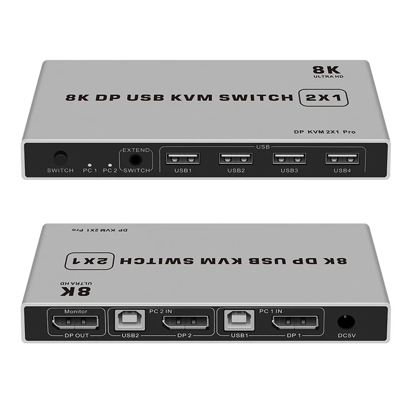 Dual-port 8K Displayport KVM Switch Displayport USB KVM 144Hz DP Vahetaja 4KX2K/60Hz 2K/144Hz Displayport 2 in 1 USB KVM