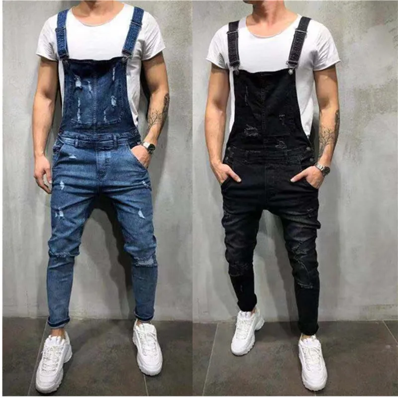 Fashion Street Mens Denim Dungarees Kombekas Ripitud Teksad Lasti Pikad Püksid Õnnetud Tunked Trakside Meeste Suspender Püksid