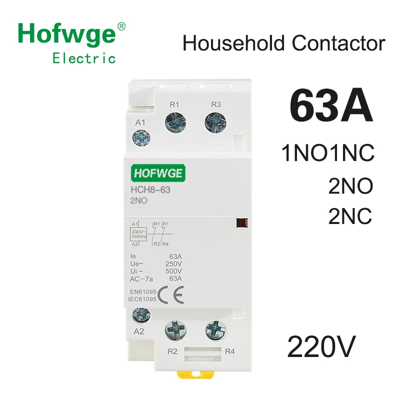 HCH8-63 Modulaarne Kontaktori 2 P 63A 2NO või 2NC 1NO1NC 220V Automaatne Leibkonna Kontaktori Din Rail Tüüp