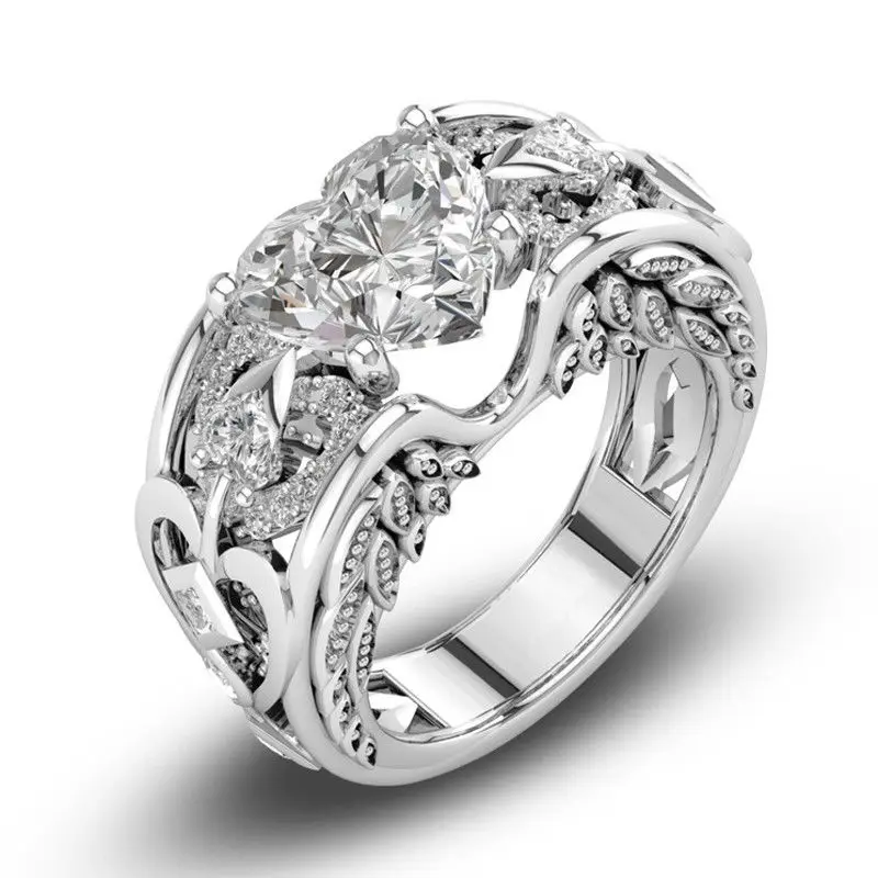 Hulgi-kuum printsess mood abielusõrmus Valge kulla värvi NAISTE kingitus kivi crystal Lady silver Ring ehted kaasamine LR088