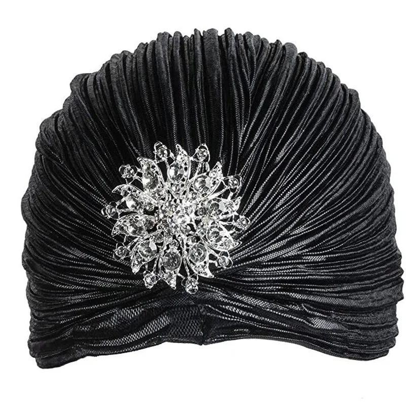 Keemia Müts jaoks Womans Metallik-Aafrika Stiilis Moslemi Turban Peas Wrap Glitter Keemiaravi Mütsid Kive Plisseeritud Suvel Beanie