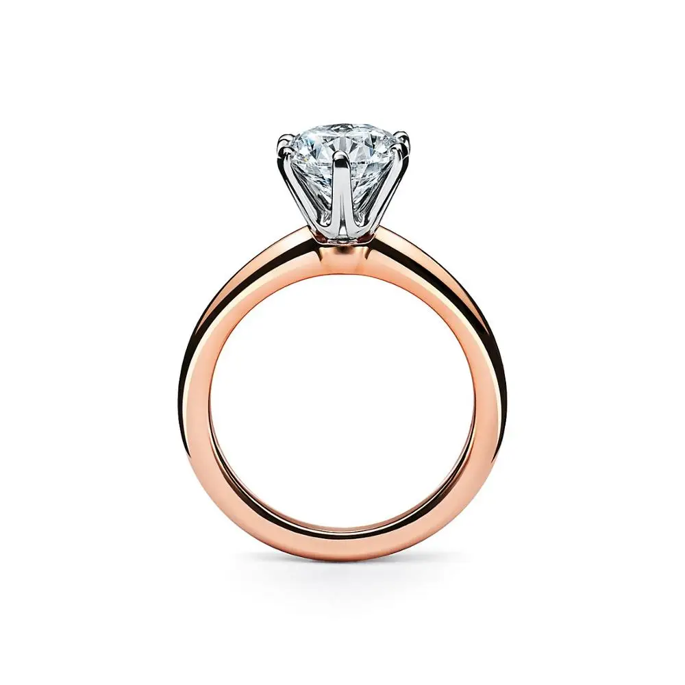 Klassikaline 18K Rose Gold Ring Ring Lõika Moissanite ehted Lihtne 6 küünt valge kuld Engagement Aastapäeva Ring