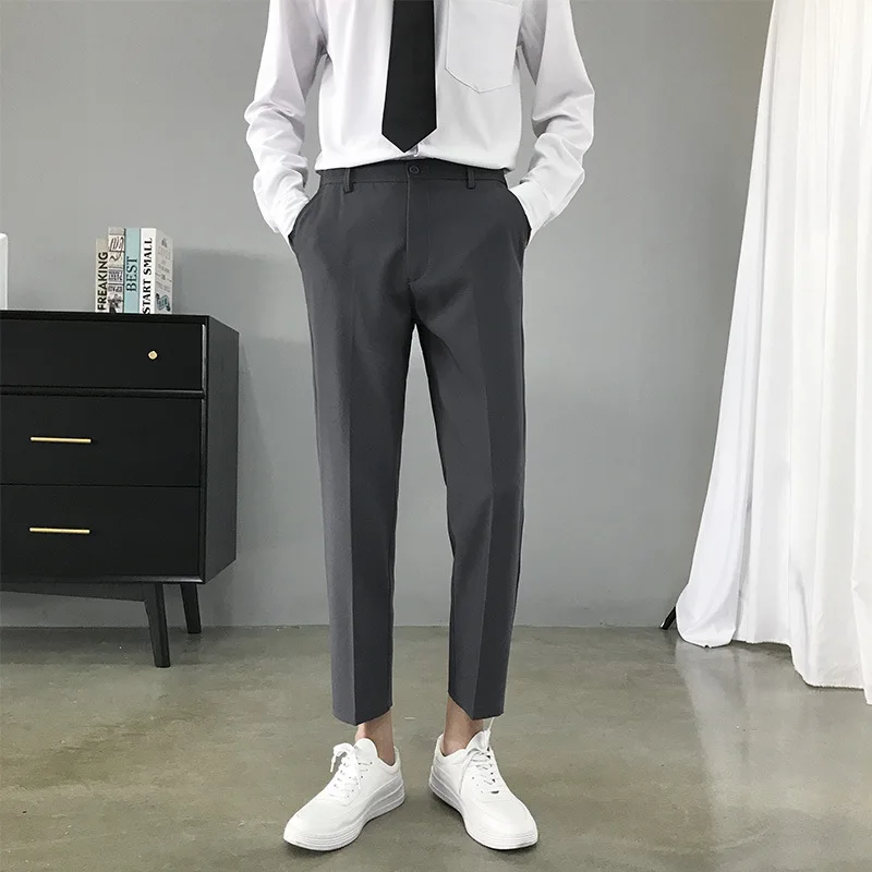 Korea Fashion Suvel Meeste Ülikond Püksid Pahkluu Pikkus Õhuke Laotama Business Casual Püksid Asukoht Püksid Pantalones Hombre