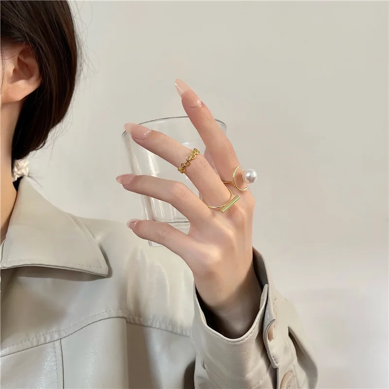 Korea Pearl Tarvikud Geomeetriline Ebaregulaarne Ring Kulla Värvi Metallist Rõngas Naiste jaoks Tüdrukud Ehted