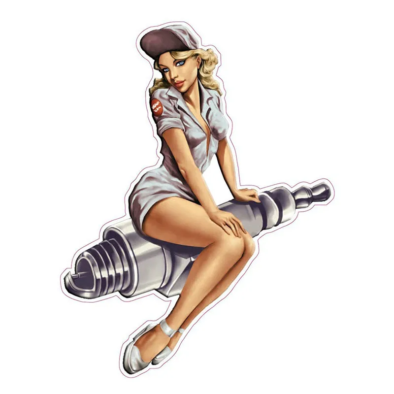 Kõrge Kvaliteediga Spark Plug Pin-Up Tüdruk Decal Seksikas Cartoon Graafiline Mootorratta Auto Decal Katte Kriimustusi Peegeldav Õde Decal