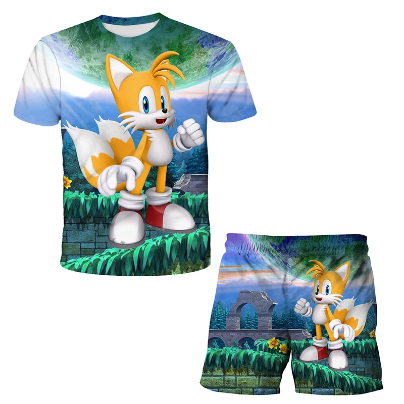 Laste Riided Naljakas T-särk Seab Poisid Sonic 3D T-särk, lühikesed Püksid Püksid, 2 tk Rõivaste Komplekti Tüdrukud Harajuku Prindi Streetwear