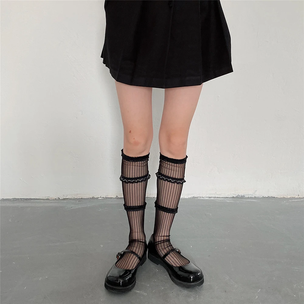 Lolita Pits Sokid Naiste Läbipaistev Triibuga Sukad Õhuke Kõrge Põlve Sokid Naiste Pikad Sokid Jala Suvine Kleit Calcetine Plaadile