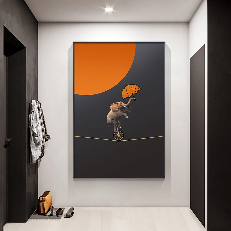 Oranž Loomade Akrobaatika Lõuendile Maali Cartoon Elevant, Kaelkirjak Plakatid ja Pildid Naljakad Loomad Seina Art Pictures Home Decor