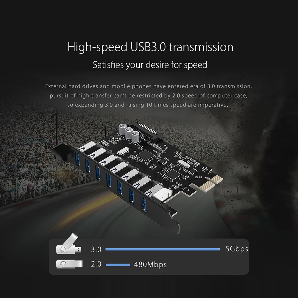ORICO SuperSpeed USB 3.0 7 Port PCI-E Express Kaardi 15pin SATA Toite Pistik PCIE Kohandada laienduskaardi