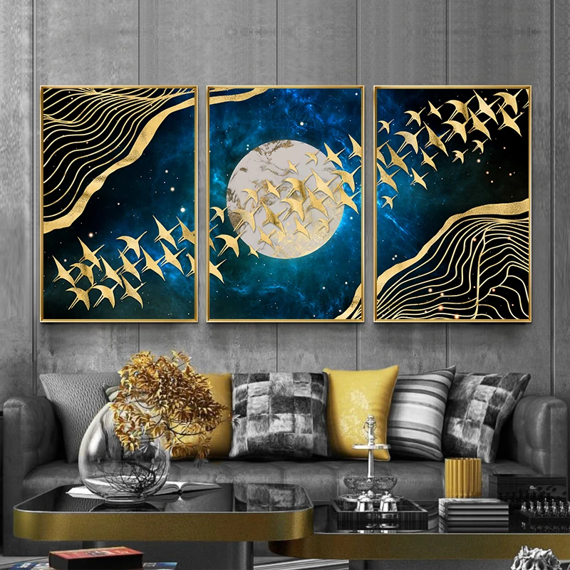Raamitud Abstraktse Modulaarne Pildid Seina Art Canvas poster eest elutuba Kuldne Lõuendile maali seinale plakat seina Decor pilt