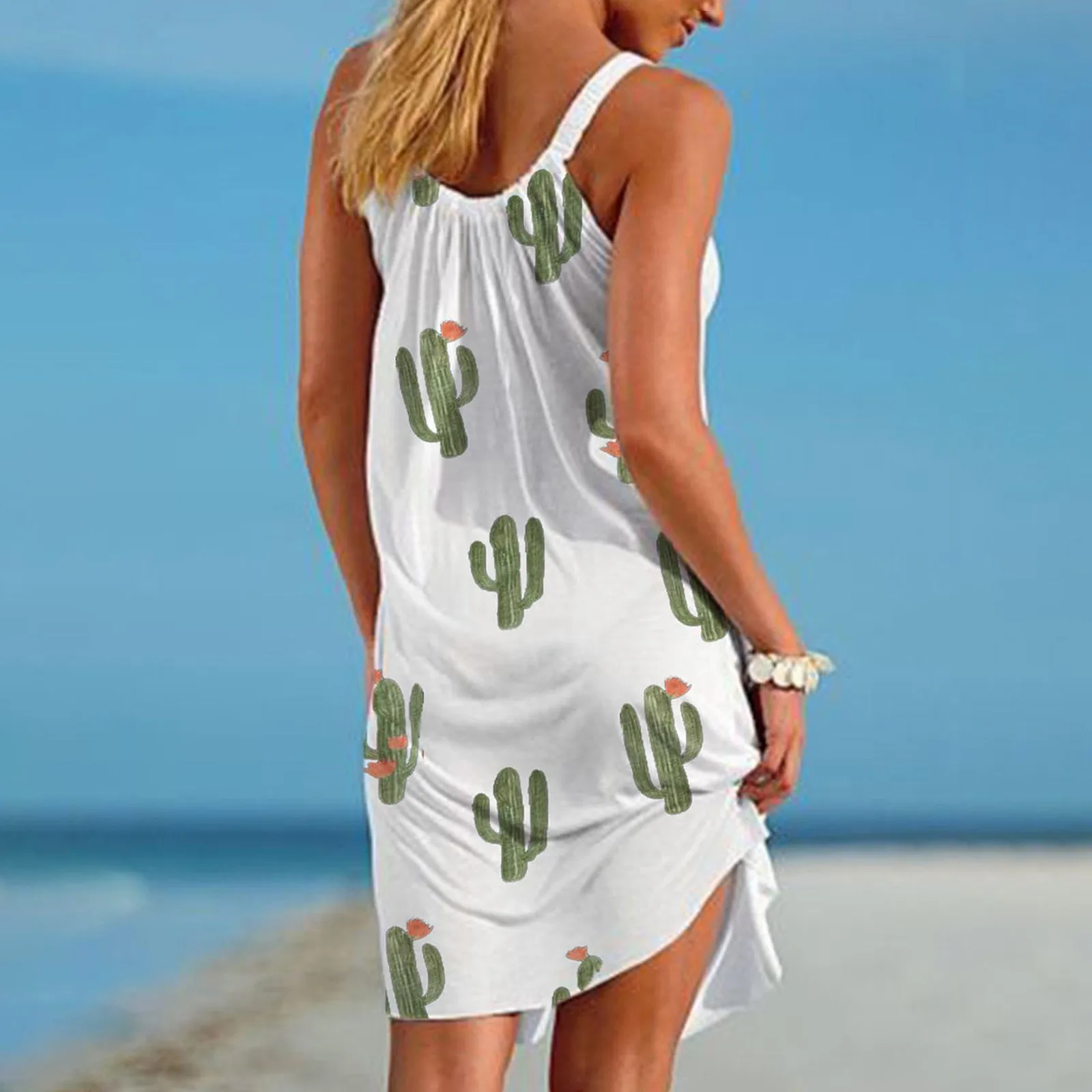 Suvel Mini-Kleidid Naistele Cactus Trükkimine, V-Kaeluse Spagetid Mood Kleit Lahti Femme Beach Seksikas Kleit