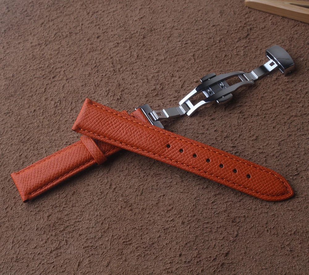 Uus Watchbands Cowhide Nahast Watch Band rihm Oranž Sisalik Tera liblikas pannal hõbedane 14MM 16mm 18mm ladys käepael