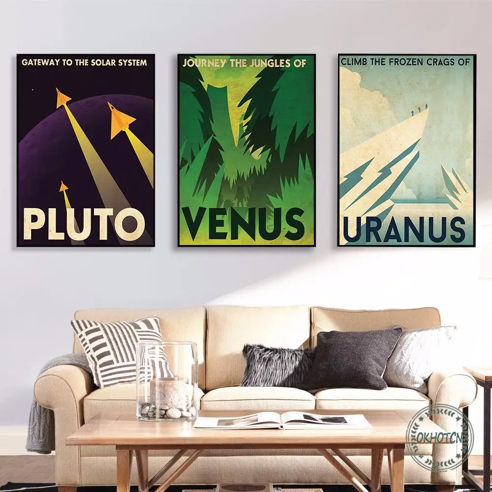 Vintage Universaalne Planeet Marss, Jupiter Uraan Plakati Keskel Sajandi Stiilis Kosmose Lõuend Seina Maali Kunst Pildid Lapse Kingitus