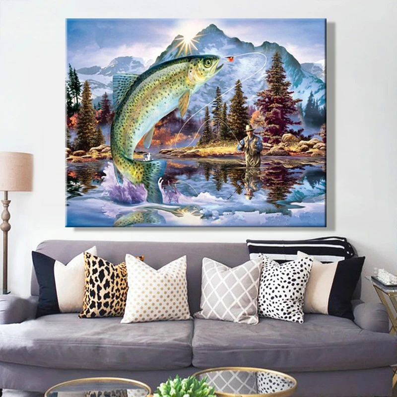 Värvi number kunsti maali numbrid Loomade kala Liialdus Magamistuba dekoratiivsed rippus maal Käsitöö Lõbusa kokkuvõte