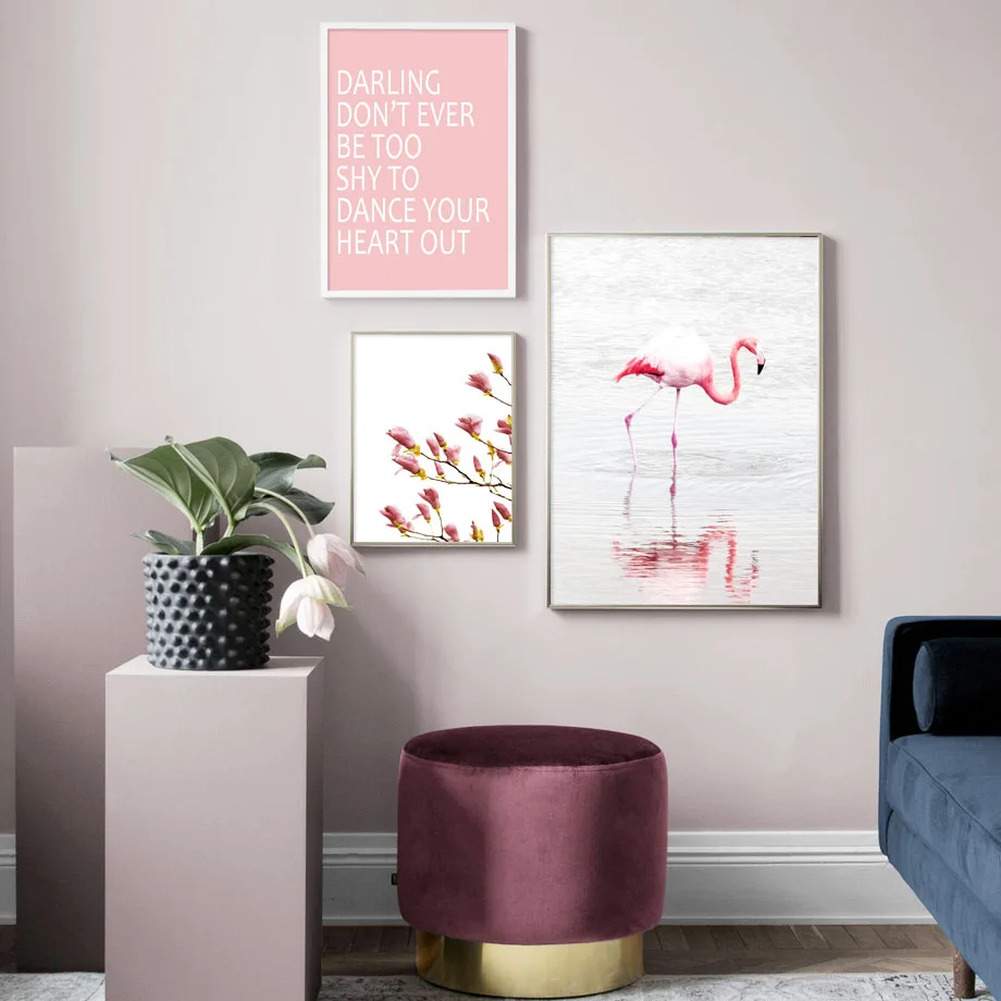 WTQ Roosa Lill Sulg Mere Flamingo Hinnapakkumisi Seina Art Lõuend Maali Nordic Plakatid, Prindid Tuba Decor Pilte Kodu Kaunistamiseks
